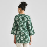 Moss Green Contemporary Dabu Inspired Cotton Tunic with V Neckline