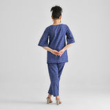 Blue Woven Cotton Co-ord Set with Slit Detail