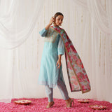 Light Blue Embroidered Chanderi Kurta Set