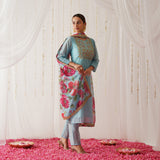 Light Blue Embroidered Chanderi Kurta Set