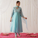 Sky Blue Chanderi Kurta Set for Women