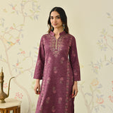 Dusty Pink Embroidered Woollen Kurta Pant Set