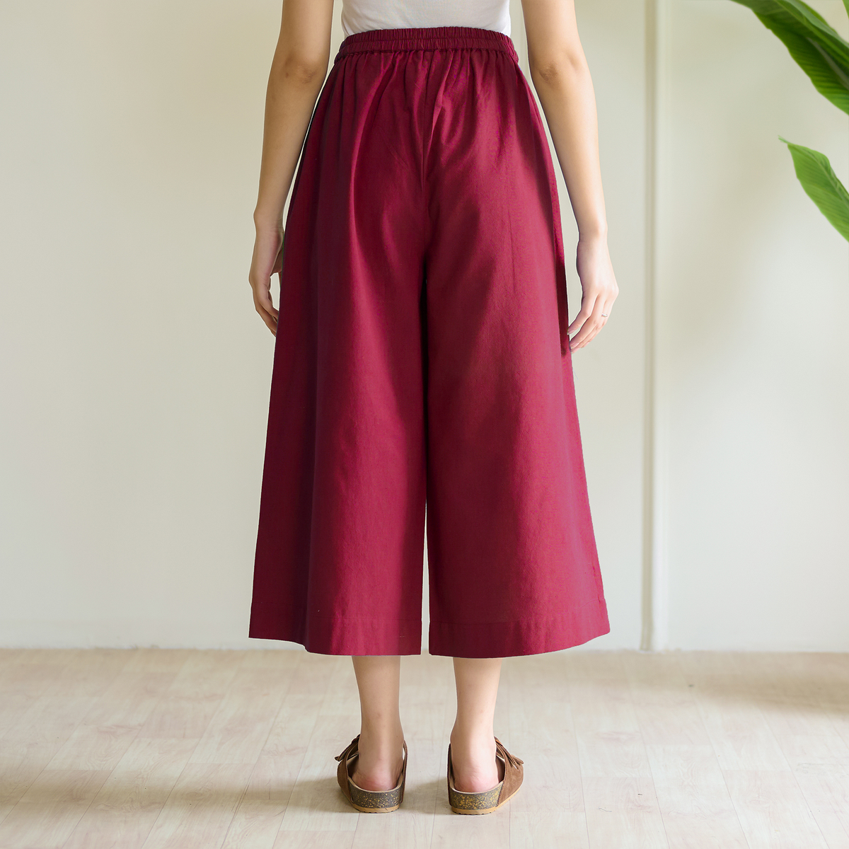 High Waist Elasticated Cotton Culottes - Fuschia