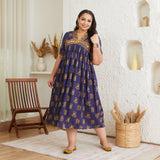 Peppy Blue V Neck Gathered Dress - SOM