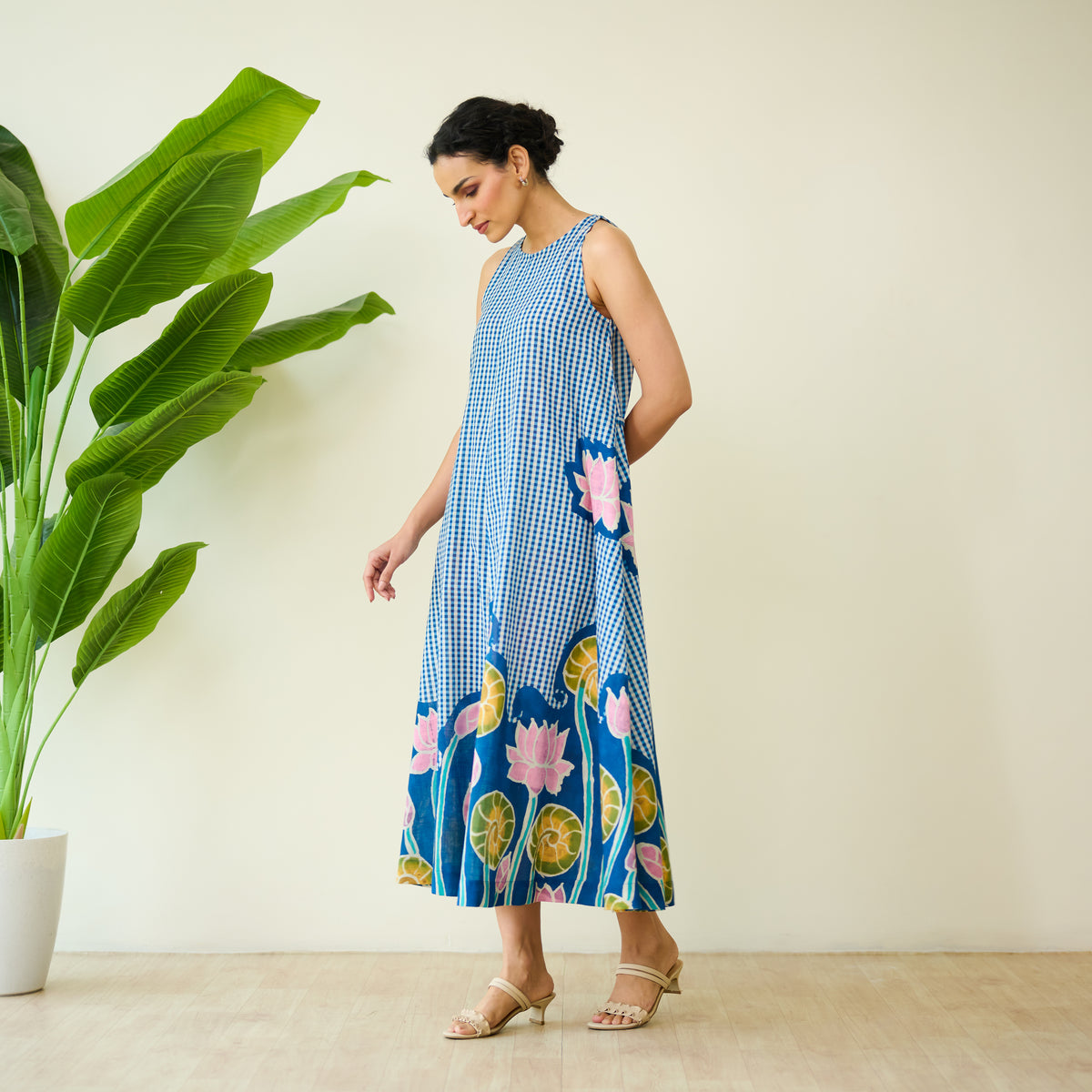 Mrinal Slub Cotton Summer Dress - Royal Blue