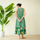 Mrinal Slub Cotton Summer Dress - Moss Green