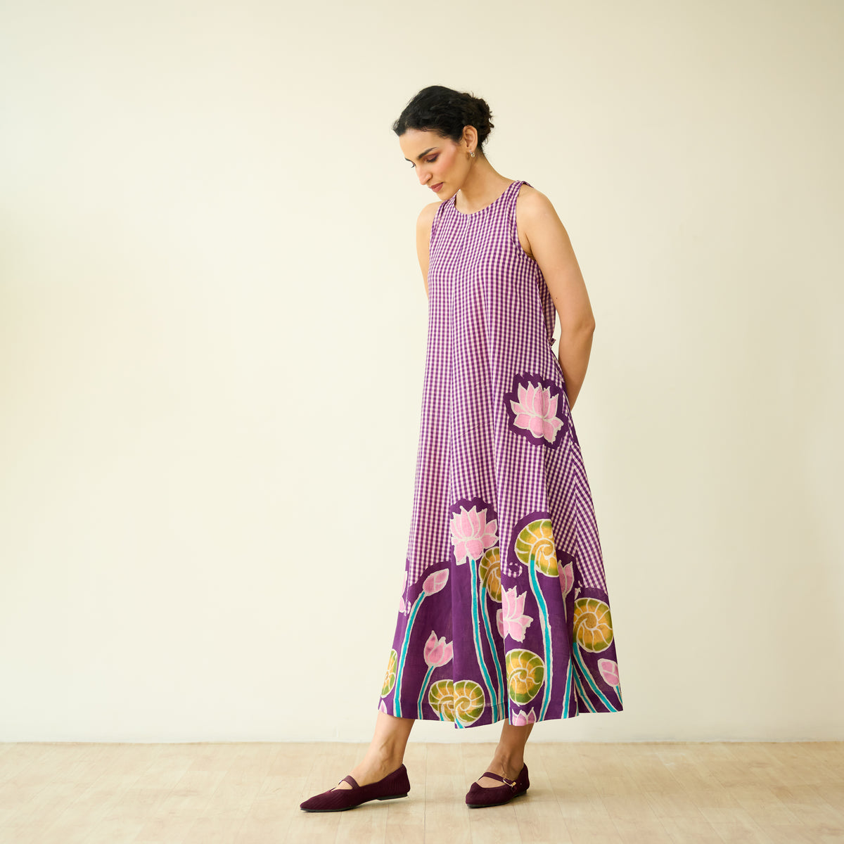 Mrinal Slub Cotton Summer Dress - Violet