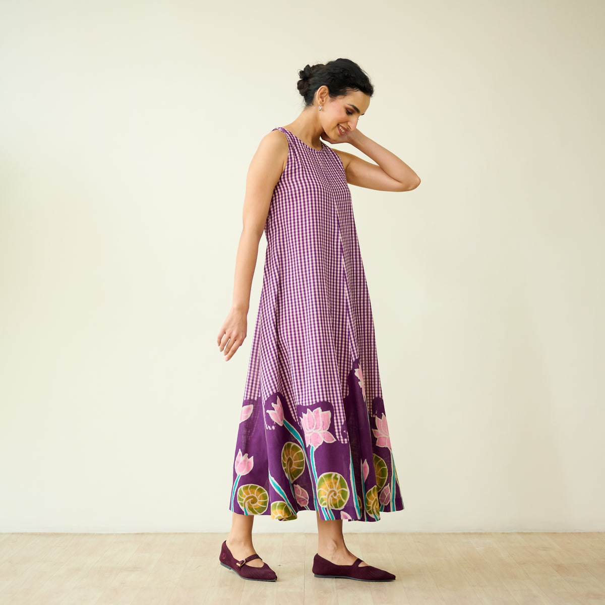 Mrinal Slub Cotton Summer Dress - Violet