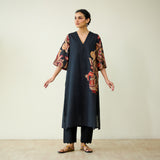 Morni Hand Embroidered Mulmul Cotton Kurta - Black
