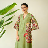Morni Hand Embroidered Mulmul Cotton Kurta - Sage Green
