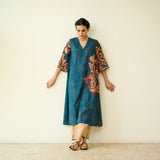 Morni Hand Embroidered Mulmul Cotton Kurta -Peacock Blue