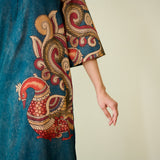 Morni Hand Embroidered Mulmul Cotton Kurta -Peacock Blue