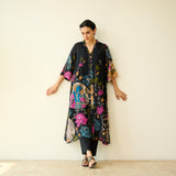 Vrinda Hand Embroidered Kota Doria Cotton Kurta - Black