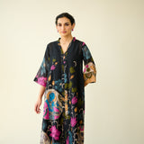 Vrinda Hand Embroidered Kota Doria Cotton Kurta - Black