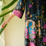 Vrinda Hand Embroidered Kota Doria Cotton Kurta - Black