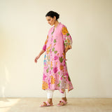 Vrinda Hand Embroidered Kota Doria Cotton Kurta - Pink