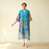 Vrinda Hand Embroidered Kota Doria Cotton Kurta - Electric Blue