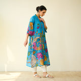 Vrinda Hand Embroidered Kota Doria Cotton Kurta - Electric Blue