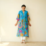 Vrinda Hand Embroidered Kota Doria Cotton Kurta - Electric Blue