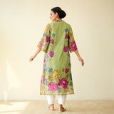 Vrinda Hand Embroidered Kota Doria Cotton Kurta - Pista Green