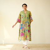 Vrinda Hand Embroidered Kota Doria Cotton Kurta - Pista Green