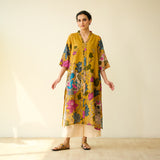 Vrinda Hand Embroidered Kota Doria Cotton Kurta - Mustard