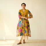 Vrinda Hand Embroidered Kota Doria Cotton Kurta - Mustard