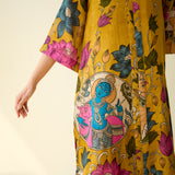 Vrinda Hand Embroidered Kota Doria Cotton Kurta - Mustard