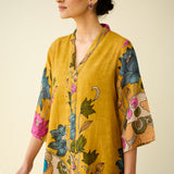 Vrinda Hand Embroidered Kota Doria Cotton Kurta - Mustard