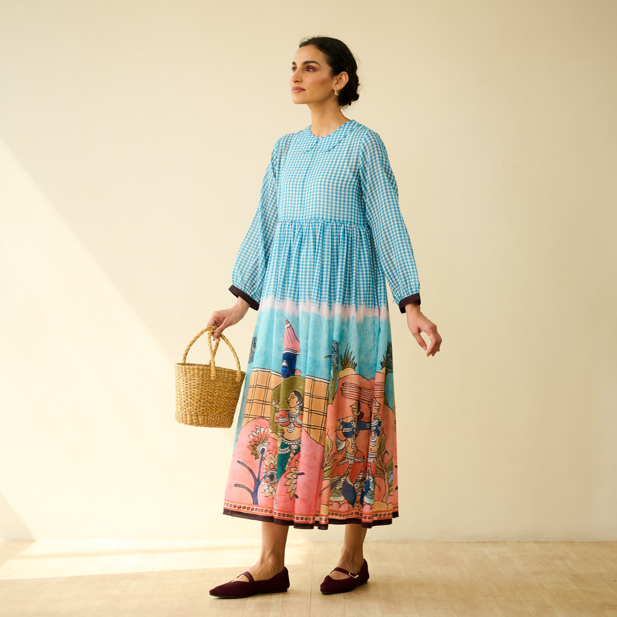 Tira Kota Doria Cotton Fun Dress - Ice Blue