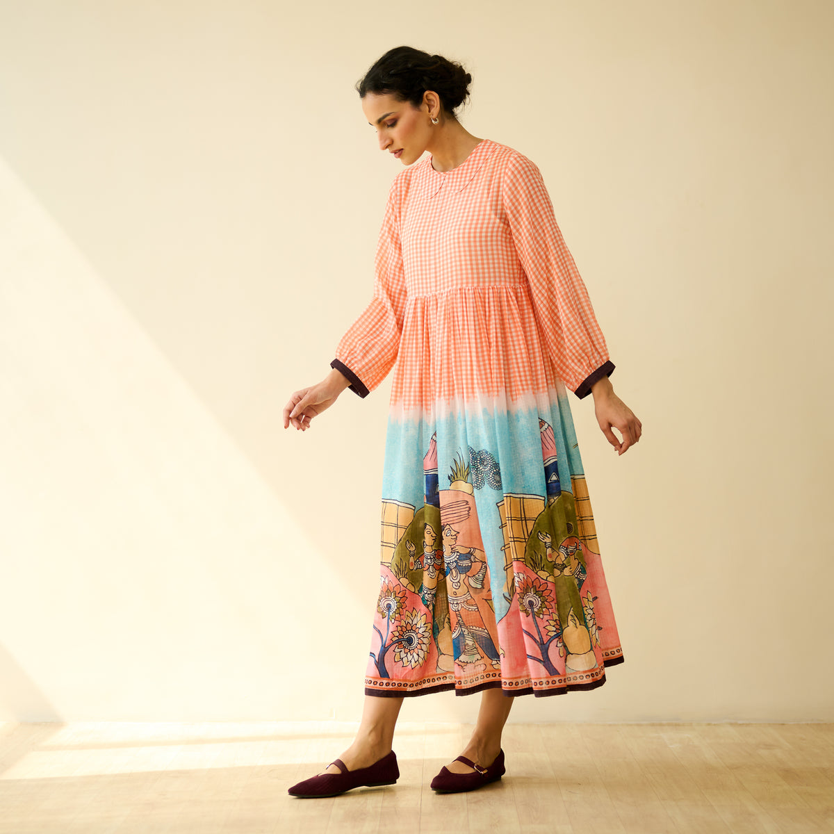 Tira Kota Doria Cotton Fun Dress - Peachy Peach