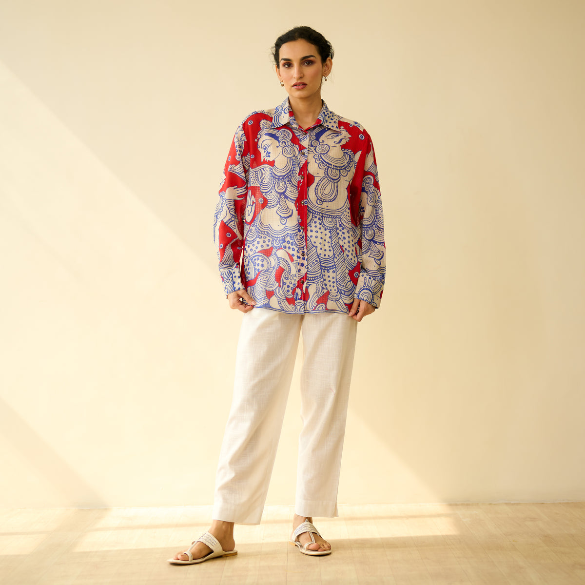 Raga Kota Doria Cotton Shirt - Tomato Red
