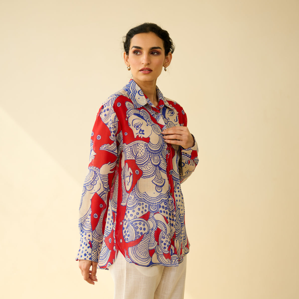 Raga Kota Doria Cotton Shirt - Tomato Red