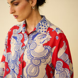 Raga Kota Doria Cotton Shirt - Tomato Red