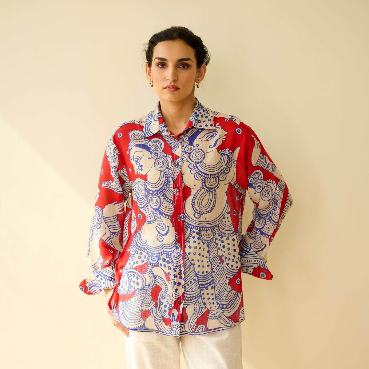 Raga Kota Doria Cotton Shirt - Tomato Red
