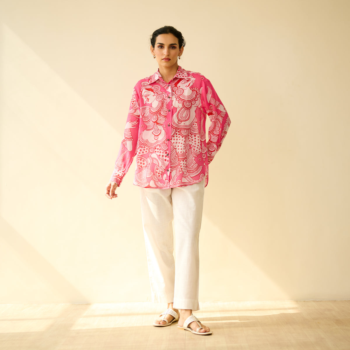 Raga Kota Doria Cotton Shirt - Pink