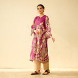 Taal Hand Embroidered Mulmul Cotton Kurta - Onion Pink