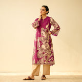 Taal Hand Embroidered Mulmul Cotton Kurta - Onion Pink