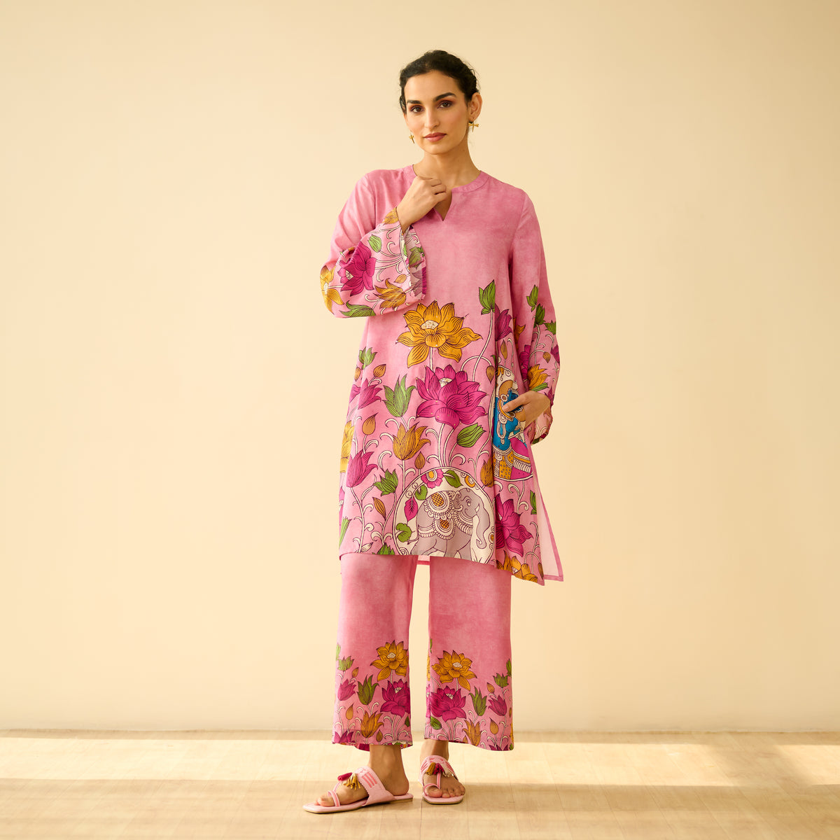 Lily Modal Hand Embroidered Coord Set - Pink