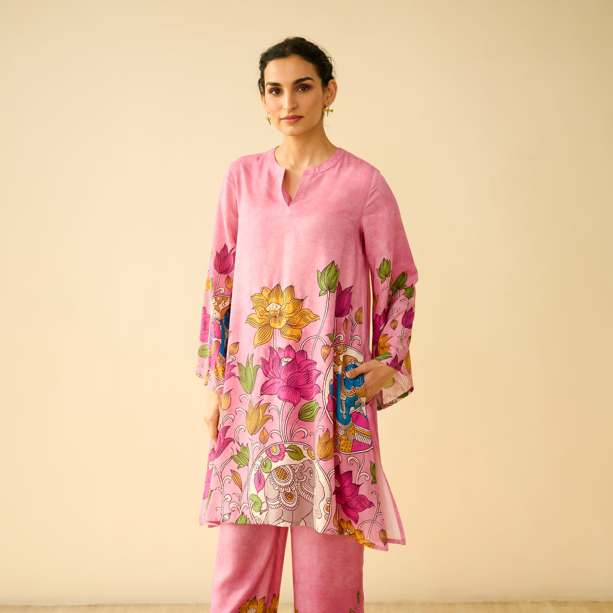 Lily Modal Hand Embroidered Coord Set - Pink