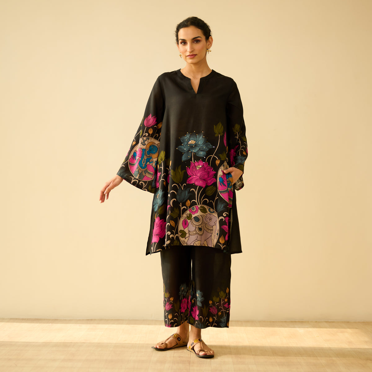Lily Modal Hand Embroidered Coord Set - Black