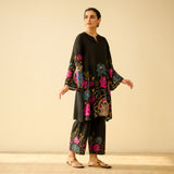 Lily Modal Hand Embroidered Coord Set - Black