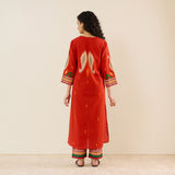 Loomlight Slub Cotton Ikat Inspired Kurta Set - Rust