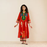 Loomlight Slub Cotton Ikat Inspired Kurta Set - Rust