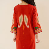Loomlight Slub Cotton Ikat Inspired Kurta Set - Rust