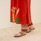 Loomlight Slub Cotton Ikat Inspired Kurta Set - Rust