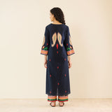 Loomlight Slub Cotton Ikat Inspired Kurta Set - Black