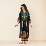 Loomlight Slub Cotton Ikat Inspired Kurta Set - Black