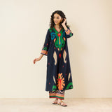 Loomlight Slub Cotton Ikat Inspired Kurta Set - Black