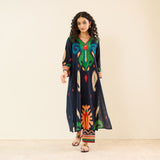 Loomlight Slub Cotton Ikat Inspired Kurta Set - Black